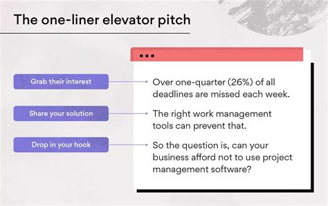 elevator pitch beispielsätze  4) When crafting your Elevator Pitch, consider starting out with precisely how your listener will benefit from your product or service