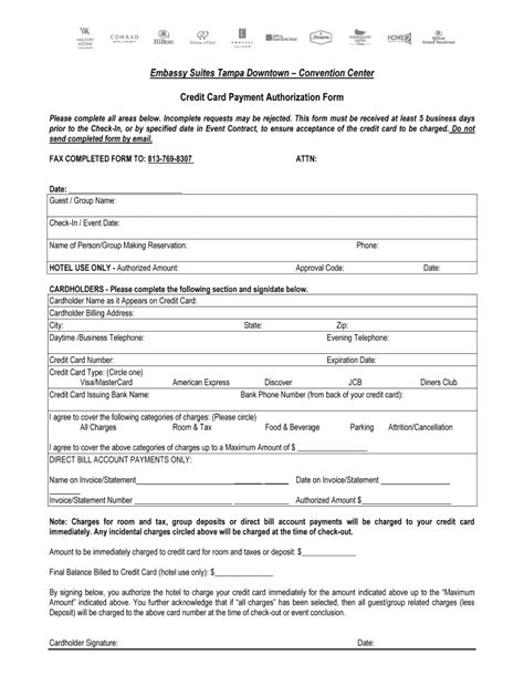 embassy suites credit card authorization form  Hampton