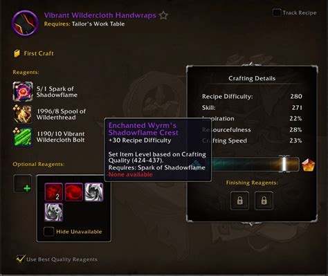 enchanted wyrm's shadowflame crest  It says in the tooltip that it upgrades items made with a spark of shadowflame