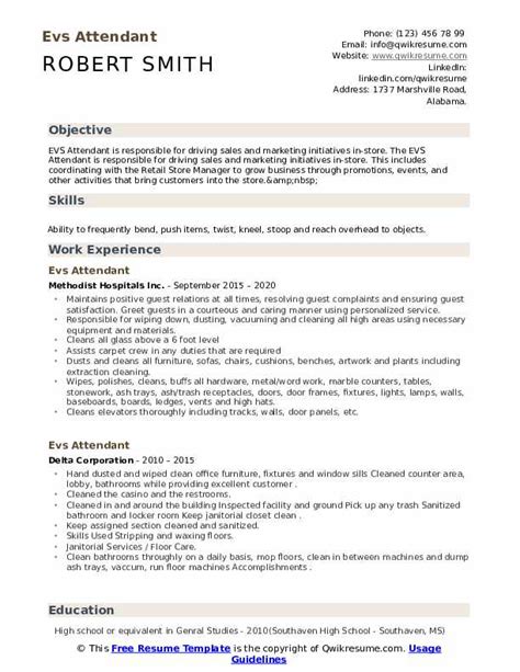 evs attendant resume examples  Resume Samples - Resume Templates