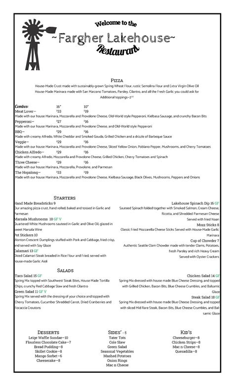 fargher lake house menu  New American Restaurant