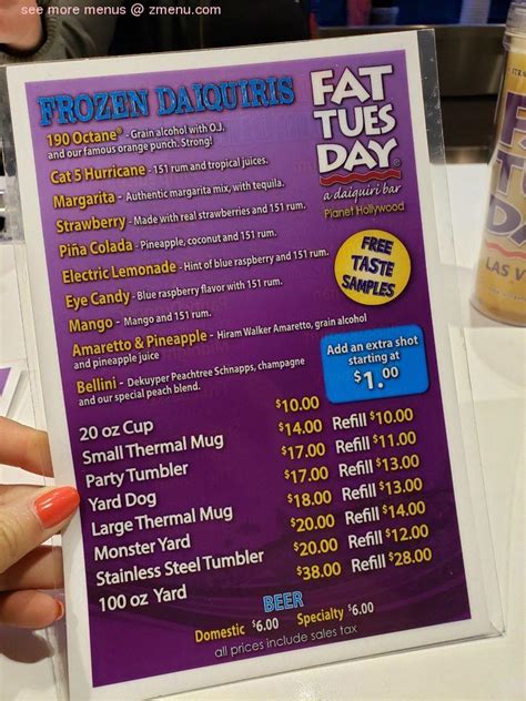 fat tuesdays las vegas menu  Fat Tuesday At MGM Grand Las Vegas Menu Frozen Drink 190 Octane