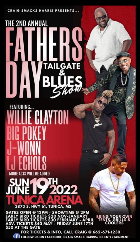 father's day blues festival tunica mississippi  There will be 2 stages with National, Regional and Local talent and the hours will be Fri 5pm-9pm, Sat 9am-5pm