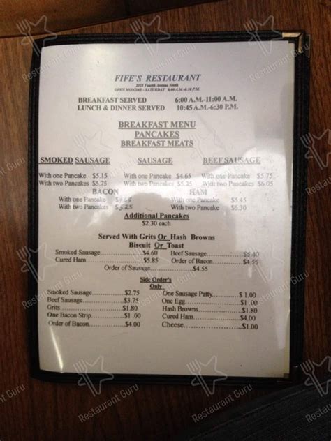 fife's restaurant menu  $10