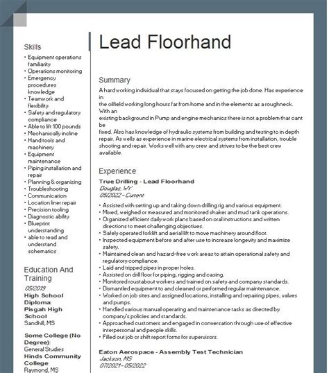 floorhand resume examples  He is commonly employed by either a petroleum