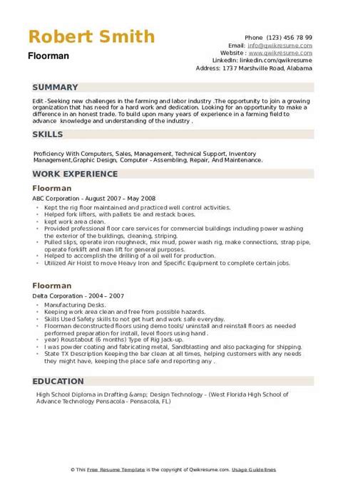 floorman resume examples  Customize your resume summary to align with the job description