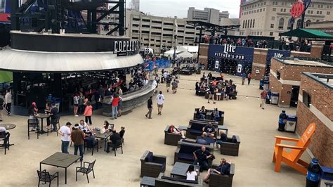 food near comerica park , guests can enjoy a live DJ, beer, cocktails and a special game-day menu