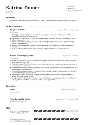 food porter resume examples  Account Managers