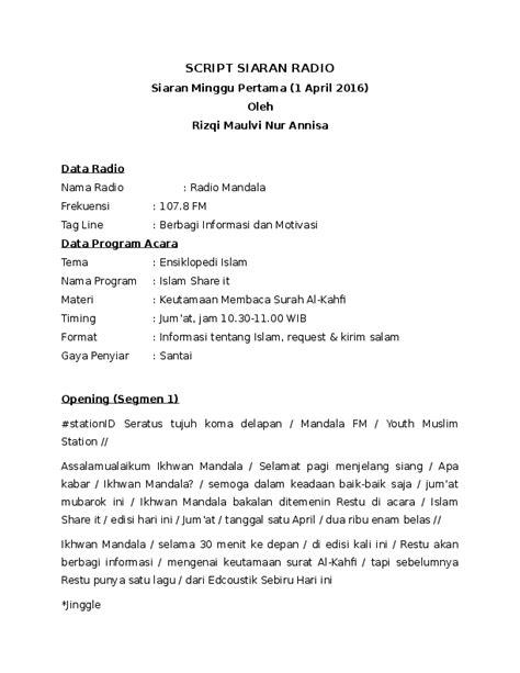 format siaran radio  Format sangatlah penting karena menjadikan pribadi sari stasiun radio untuk menarik pendengar dengan semaksimal mungkin