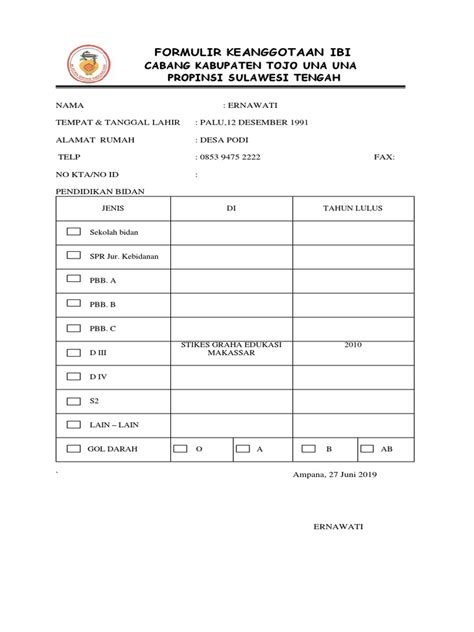 formulir pendaftaran anggota ibi  FORM PENDAFTARAN ANGGOTA IBI