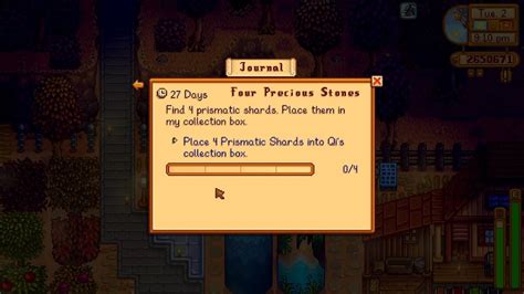 four precious stones stardew  but all I got is "four precious stones" and "let's play a game" tree time in a row, first 2 time I completed the "fours precious stones" 2 time, is it based on the season or what (i'm in winter) #2