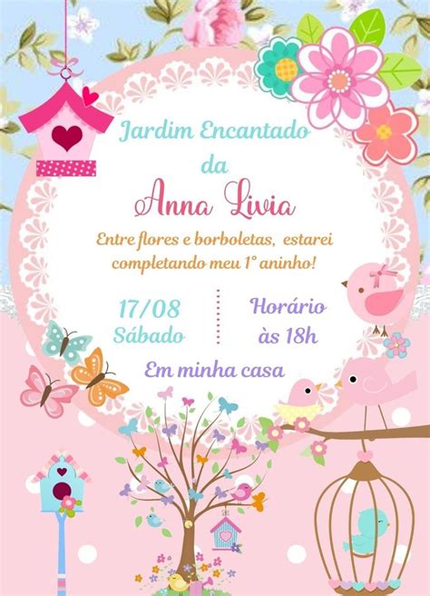 frases para convite de 1 aninho jardim encantado  R$ 34