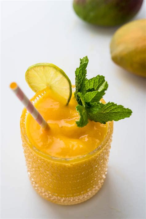 frozen mango passion fruit daiquiri Ingredients: white wine, vodka, mango rum, peach nectar, mango nectar, fresh mango, fresh peaches, lemon-lime soda, ice, lime wedge (for garnish) Go to Recipe