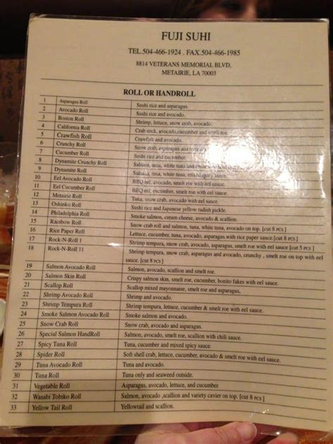 fuji sushi metairie menu  173 $$ Moderate Sushi Bars