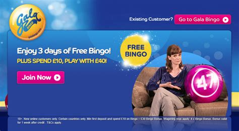 galabingo promo code Gala Bingo Bonus type Bonus description Gala Bingo Bonus Code T&Cs; Welcome Offer: Spend £10, get £50 of free bingo + 30 free spins: 18+, Terms apply: Minimum Deposit: £10* 18+, Terms apply: Wagering requirements: 4 x bingo bonus, 10 x free spins: 18+, Terms apply: General requirements: 18+ | New Customers Only: 18+, Terms apply: Gala Bingo