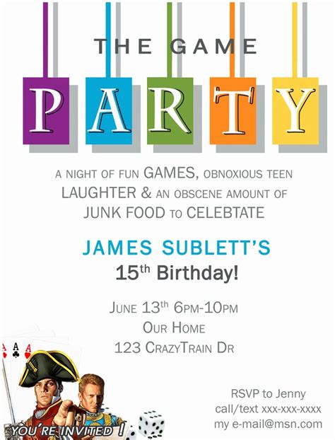 game night invitation wording  7524 Oakmont Lane