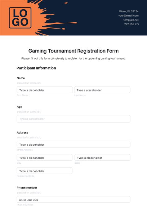 gaming tournament registration form template  Shared by LindaJohansson in Gaming Forms