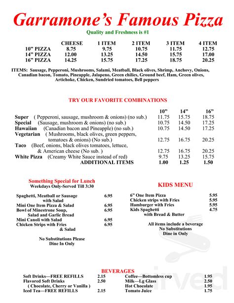 garramone's restaurant menu Garramone's Pizza and Italian Restaurant: Awesome Food - See 46 traveler reviews, 6 candid photos, and great deals for Lakewood, CO, at Tripadvisor