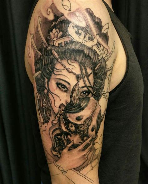 geisha tattoo significado  If you want a tattoo that looks as realistic as possible, a realistic oni mask tattoo is a great choice