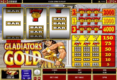 gladiators gold slots  The theme of the game is Gladiators Slot Name: Gladiators Gold Software: WGS Technology (Vegas Technology) WGS Technology (Vegas Technology) Slots Slot Type: Video slots Video slots Reels: 5 5 Reels Slots Paylines: 5 5 Paylines Slots Jackpot: 1000 Max Coins: 1 Min Coins: 1 Coin Values: 0,01 to 10 RTP: Features: Autoplay Option Gladiator's Gold Slot Game is available at WGS Technology casinos, has 5 Reels and, after5 Line [Slot Winning Combination; before: Your Gladiator weapons for battle in the Coliseum include a nice variety of coin sizes starting at $0