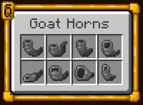 goat horns minecraft Bugs found on versions older than the latest may not be fixed, so full functionality in legacy versions isn't guaranteed! A blocky 3D model for the Goat Horn item - Download the Minecraft Resource Pack Blockier Goat Horn by bebebea_loste on Modrinth