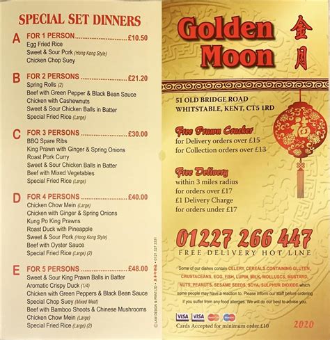 golden moon chinese takeaway whitstable menu Golden Moon Chinese Takeaway: Lovely food every time! - See 34 traveler reviews, 7 candid photos, and great deals for Whitstable, UK, at Tripadvisor