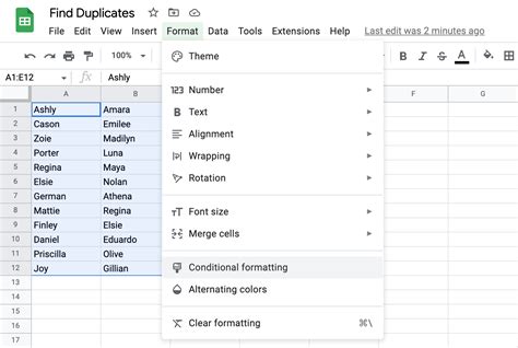 google sheets format duplicates ")First, open your Google Sheets spreadsheet and click on the cell you want to focus on