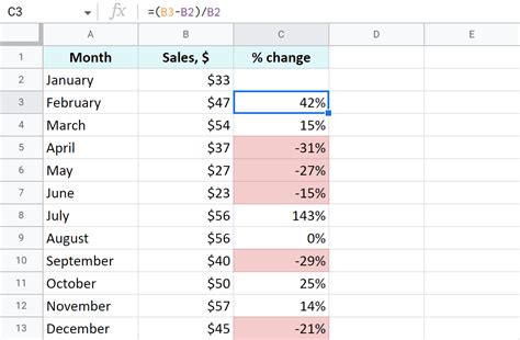 google sheets percentage change As you now can see, all your values have been converted to percentages