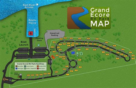 grand ecore rv park map  Near our RV Park is our large, 80-foot high bluff that towers over the Red River