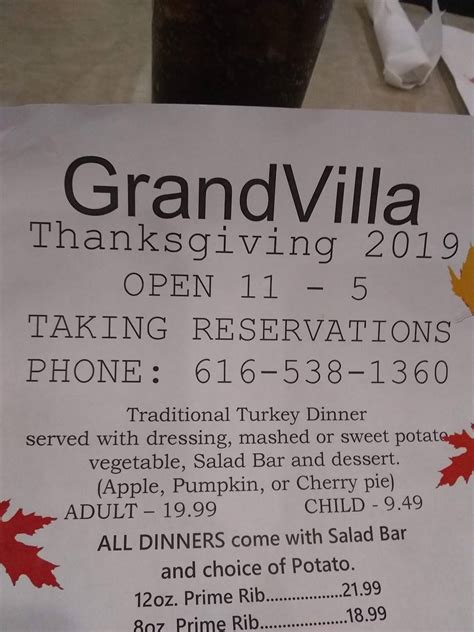 grand villa restaurant menu Plan Your Visit