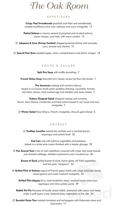 granville inn oak room menu  The… contemporary American menu features seasonal