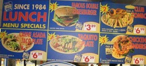 gus jr menu san bernardino  166 $ Inexpensive Burgers, Mexican