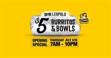 gyg leopold menu  GYG UNANDERRA IS OPEN! 🎉🎉🎉 Join us for $5 Burritos & Bowls until 10PM on Thu 22 June at 52-68 Princes Highway, Unanderra NSW 2526