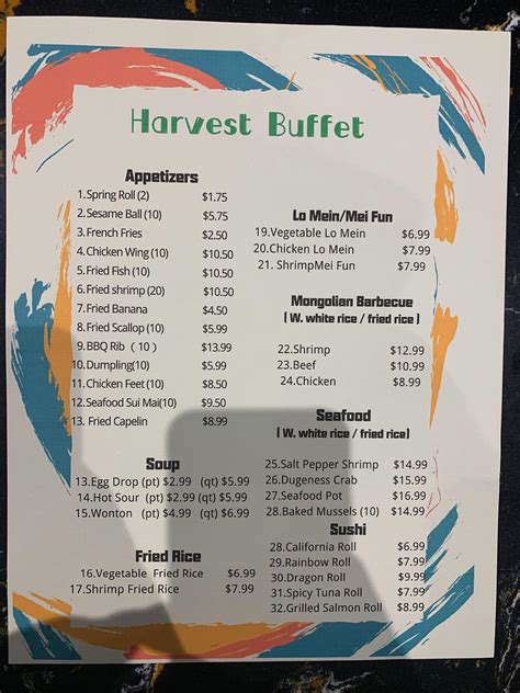 harvest buffet menu  American