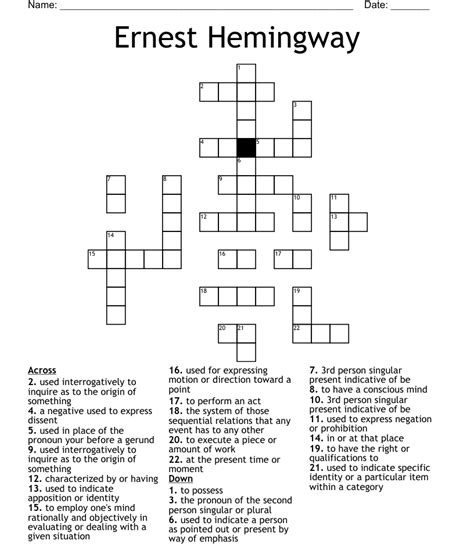hemingway's nickname crossword  This particular clue, with just 4 letters, was most recently seen in the Daily Pop Crosswords on August 16, 2020