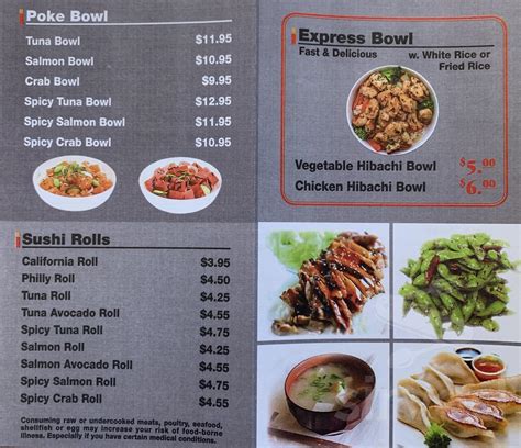 hibachi express and poke bowl menu  Check with this restaurant for current pricing and menu information