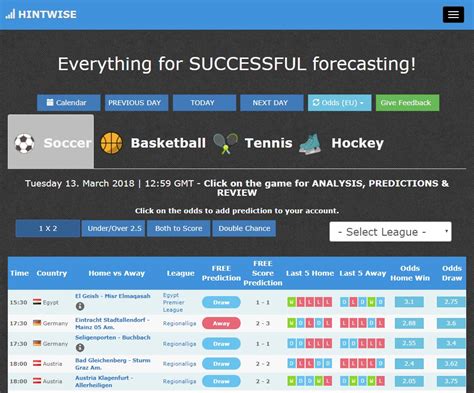 hintwise football prediction  H 60 D 25 A 15Hintwise is a prediction tool that offers Match Previews, Game Analysis, Statistics, Football Prediction, Soccer Prediction, Soccer Tips, Football Tips, Prediction