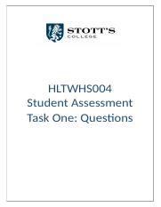 hltwhs004 assessment answers TAFE SA VET ASSESSMENT STUDENT WRITTEN ASSESSMENT – HLTWHS004, HLTINF004 CLUSTER ASSESSMENT 1: Upload to Study