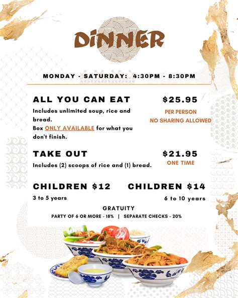 hua's mongolian bbq menu  Service: Take out Meal type: Dinner Price per person: $10–20 Food: 5 Service: 5 Atmosphere: 5 Recommended dishes: Sweet & Sour Chicken