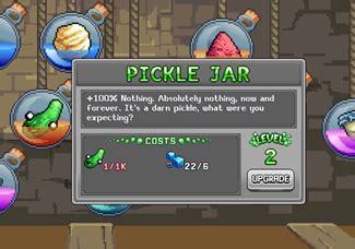 idleon pickle jar  24 YumYum Grotto (Shop) Storage Chest 14: 1 Hold down to permanently add +5 Slots to