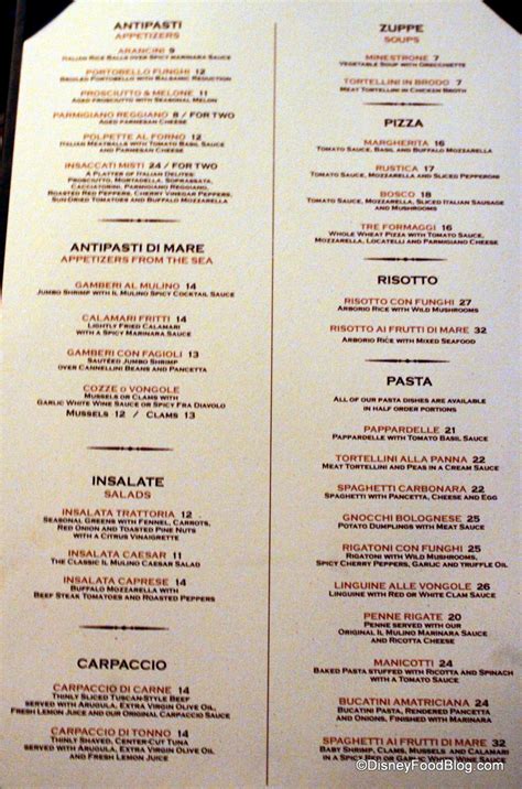 il mulino new york - las vegas menu  Menu 