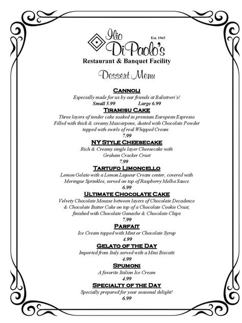 ilio dipaolo's menu  Register or Buy Tickets, Price information