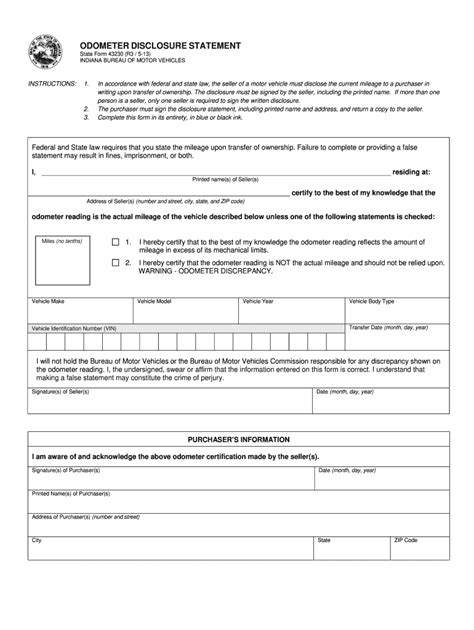 indiana odometer disclosure statement Learn how to apply for a certificate of title for a vehicle or watercraft from a different state in Indiana, including the odometer disclosure statement form