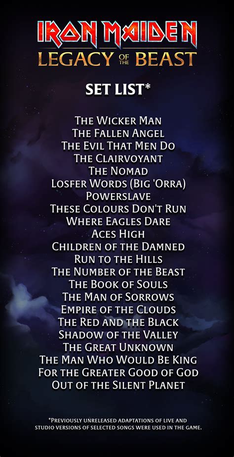 iron maiden legacy of the beast tour setlist  THE BAND