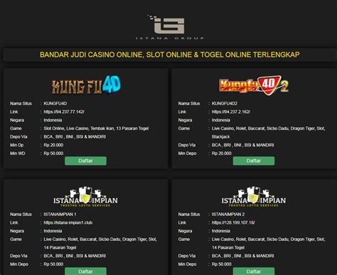 istana group slot  slot 88 merupakan salah satu situs judi dengan game terlengkap togel online, slot online gacor, live casino , taruhan bola serta agen resmi beberapa provider terpercaya di Indonesia