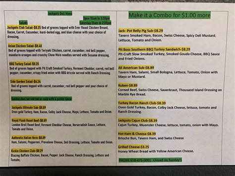 jackpots deli menu  Try them on our favorite sandwiche Welcome to Jackpots Deli! Located at 825 New Baldwin Road, New Athens, Illinois, 62264, our deli offers a range of options to satisfy your dining needs