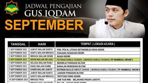 jadwal gus iqdam bulan september 2023  Ayo, mari kita simak jadwal lengkapnya!Jadwal Pengajian Gus Iqdam September 2023