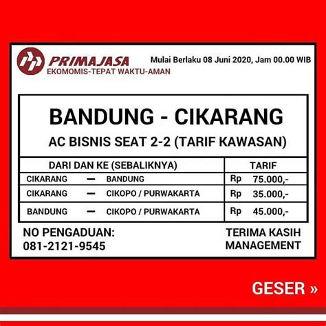 jadwal primajasa cikarang bandung  Bandung - Lebak Bulus Rp 85