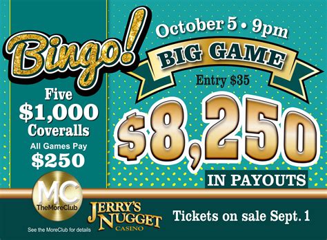 jerrys nugget bingo  Play on June 5th to win your share of $7,250 in payouts, with four $1,000 coveralls