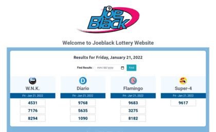 joe black lottery wnk  Select a four (4) digit number combination between 0000 and 9999 also referred to as ‘Pick 4’ 